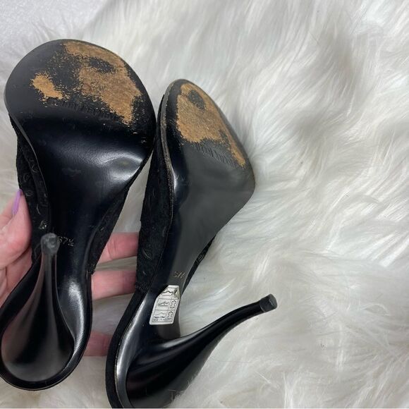 GIANNI Barbato Suede Lace Heeled Mules Black 37.5 - Picture 5 of 9